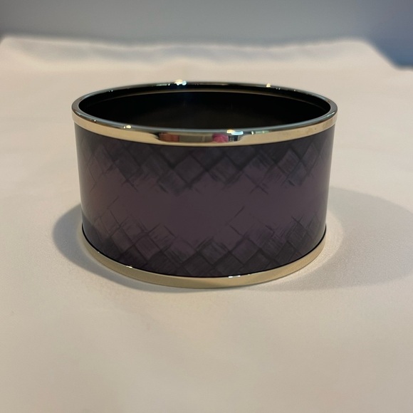 Bottega Veneta Jewelry - Bottega Veneta enamel & silver tone bangle cuff bracelet purple Intrecciato sz M